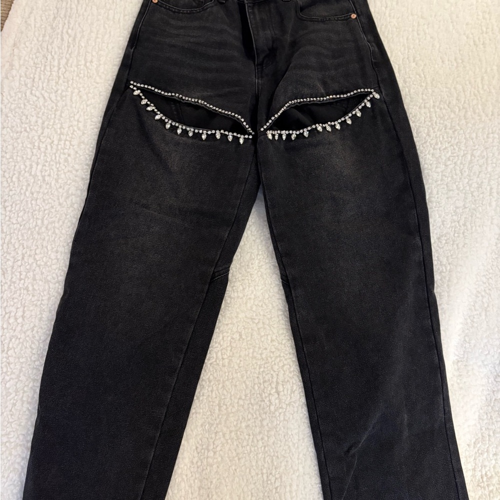 Black Jeans with Rhinestone Detailing